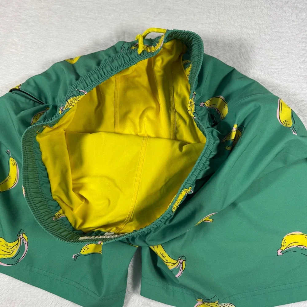 Maamgic‎ Swim Trunks Mens Medium Vibrant Green Banana Print Quick Dry Mesh Liner